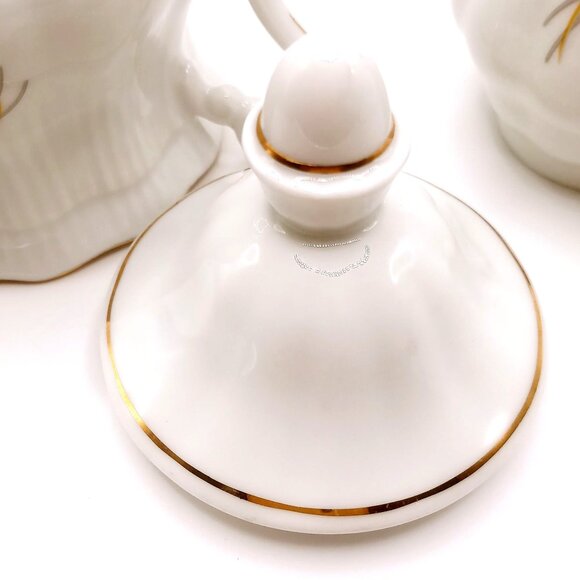 Walbrzych Poland Sugar Bowl Creamer Set Porcelain Gold Trim Floral Design VTG - Picture 8 of 12